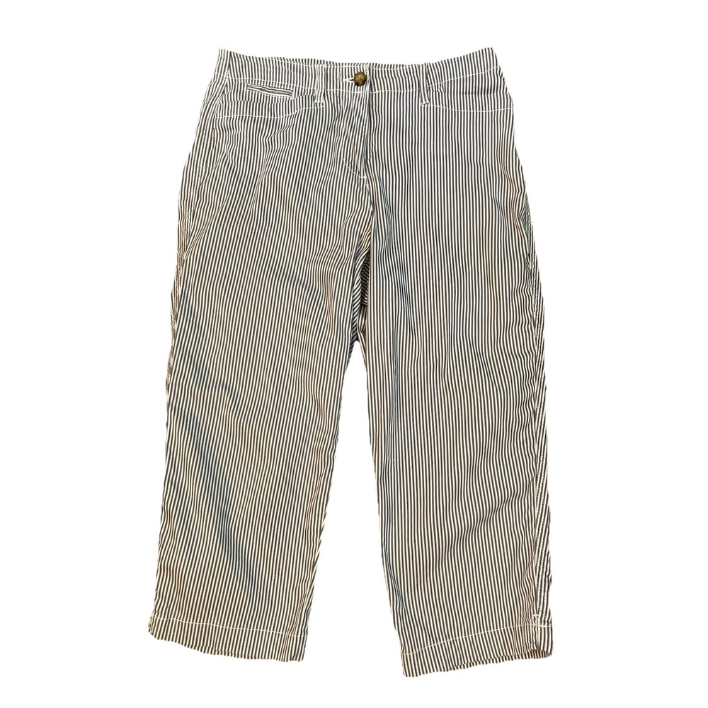 Kim Rogers Capri Pants Sz 8 Gray White Striped Coastal